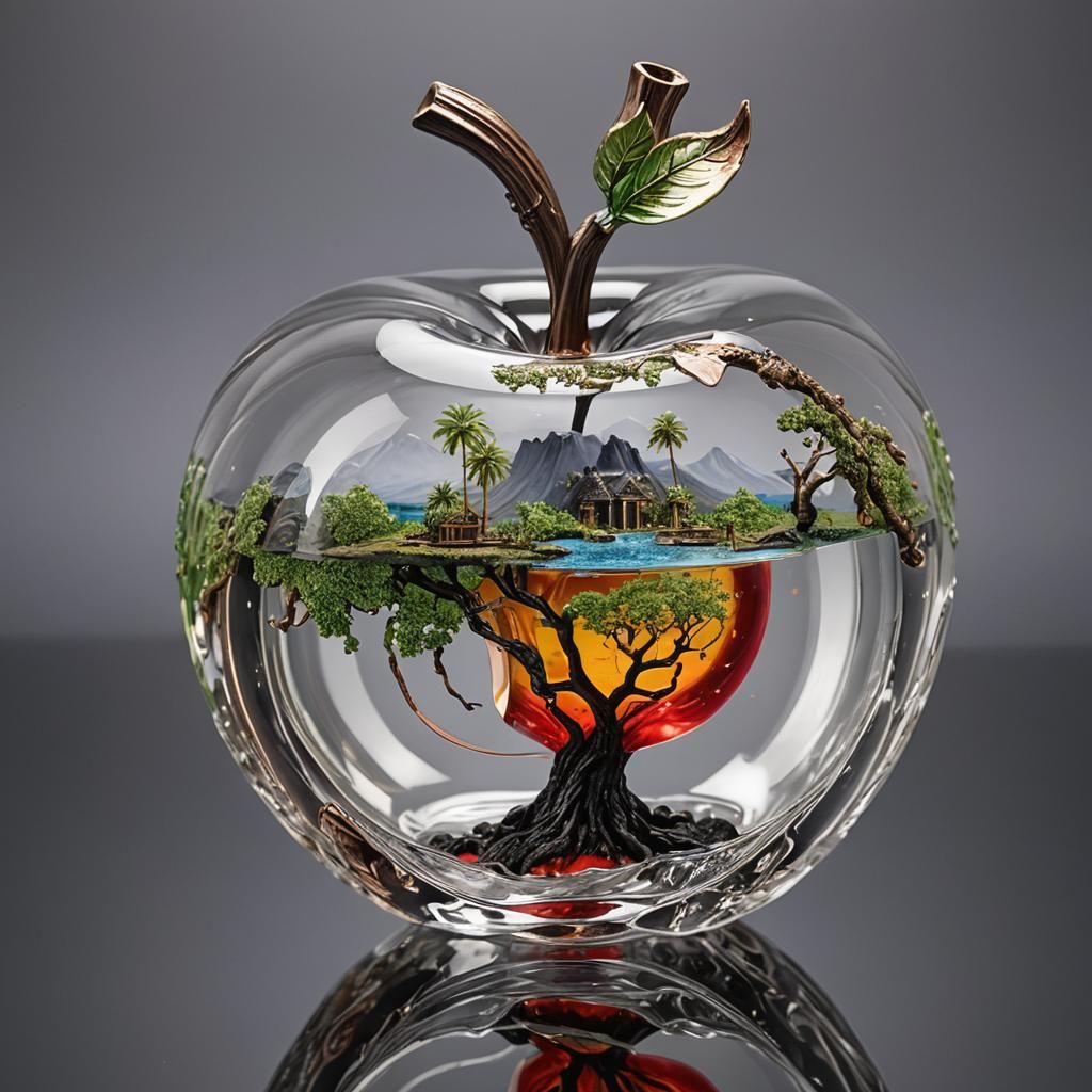 Glass Apple Reveals Island on Lava Pool