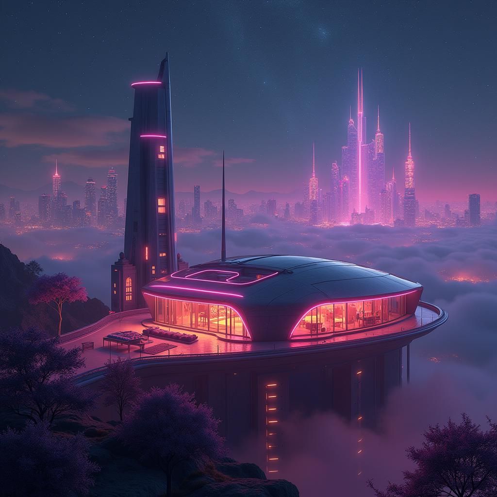 Futuristic Infrared Home in Neon Metropolis