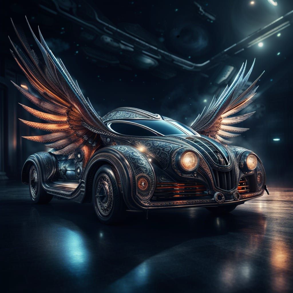 Magical Flying Car in Space: Hyperrealistic 64MP Render