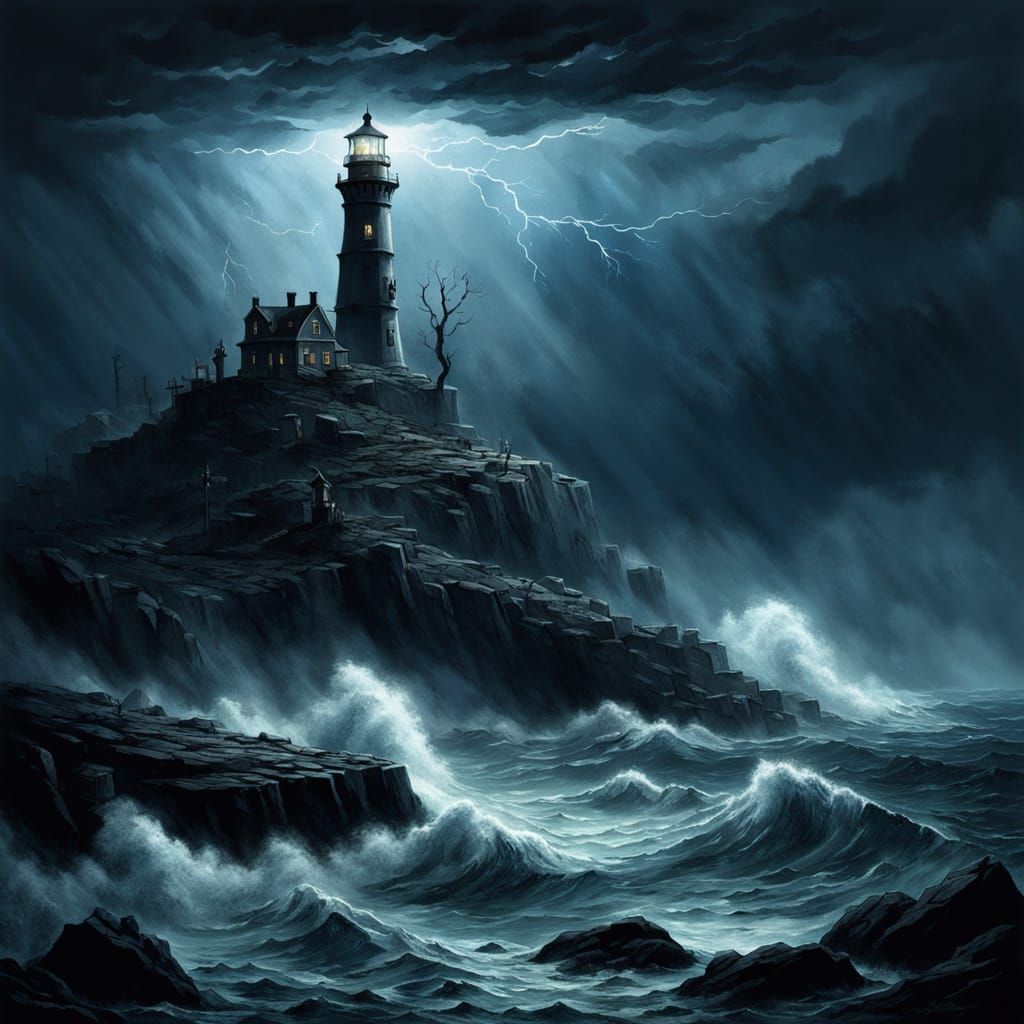 Lighthouse Under Attack in Dark Fantasy Style