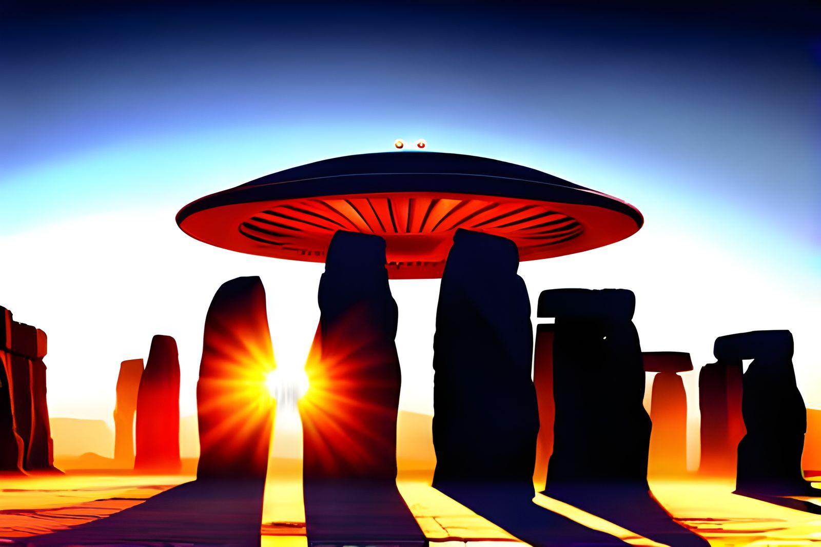 Realistic UFO Hovering Over Stonehenge