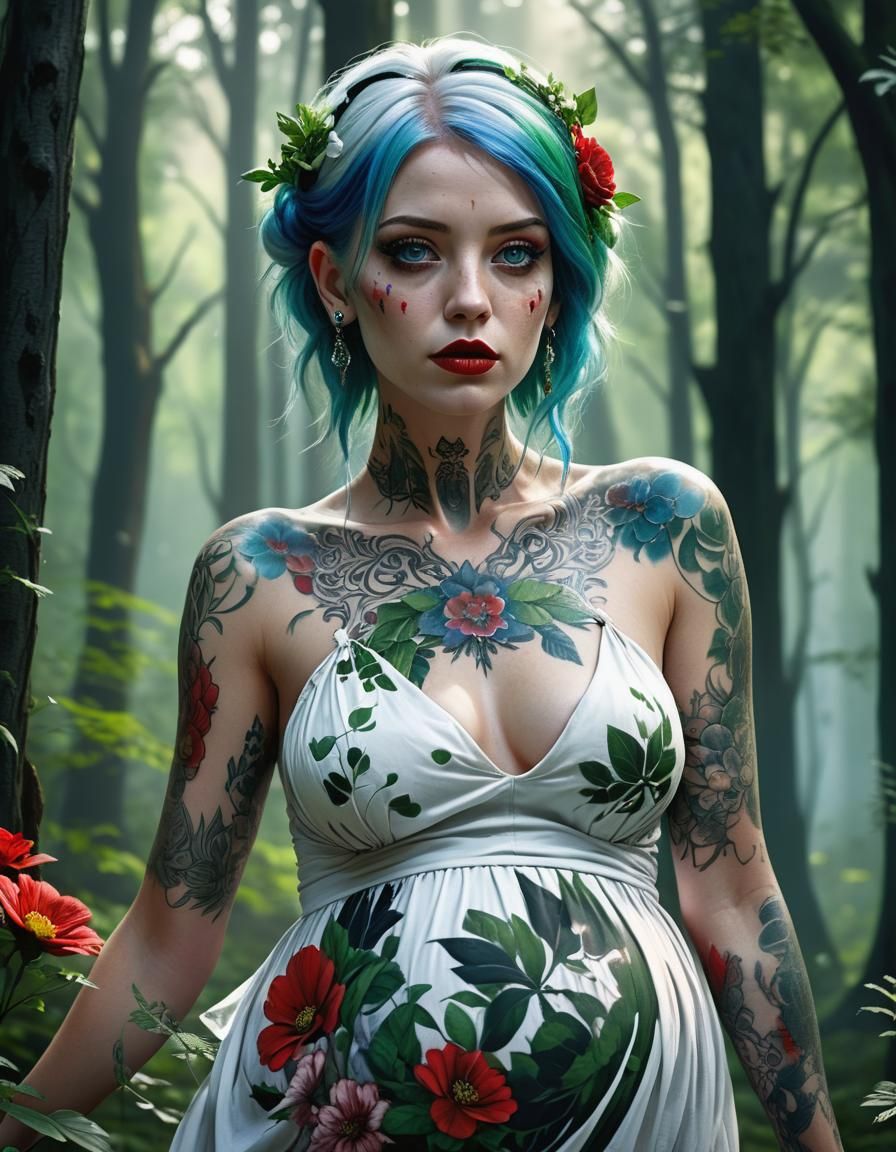 Fantasy Portrait of Pregnant Woman with Tattoos