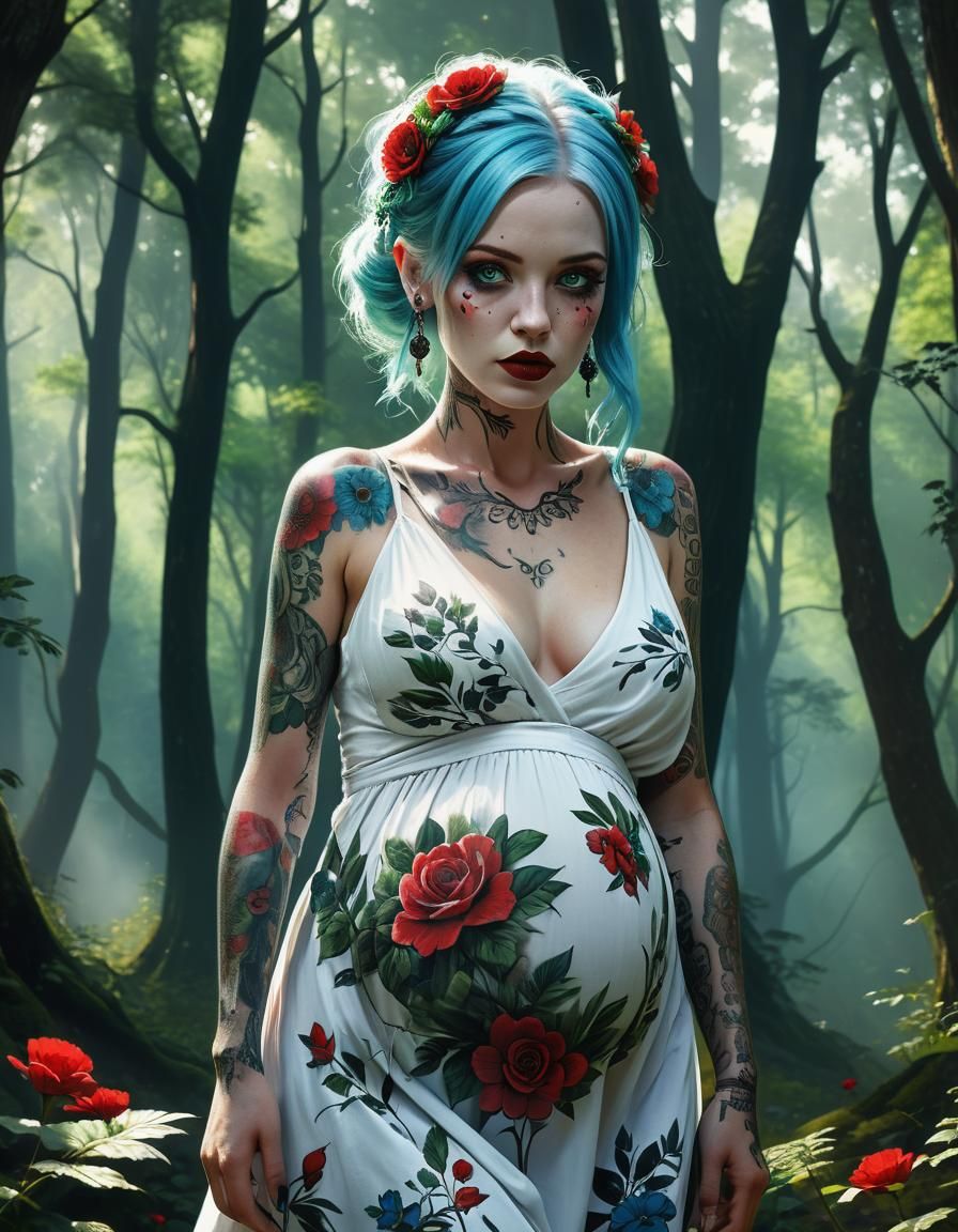 Intricately Detailed Pregnant Woman in Forest, Dark Fantasy ...