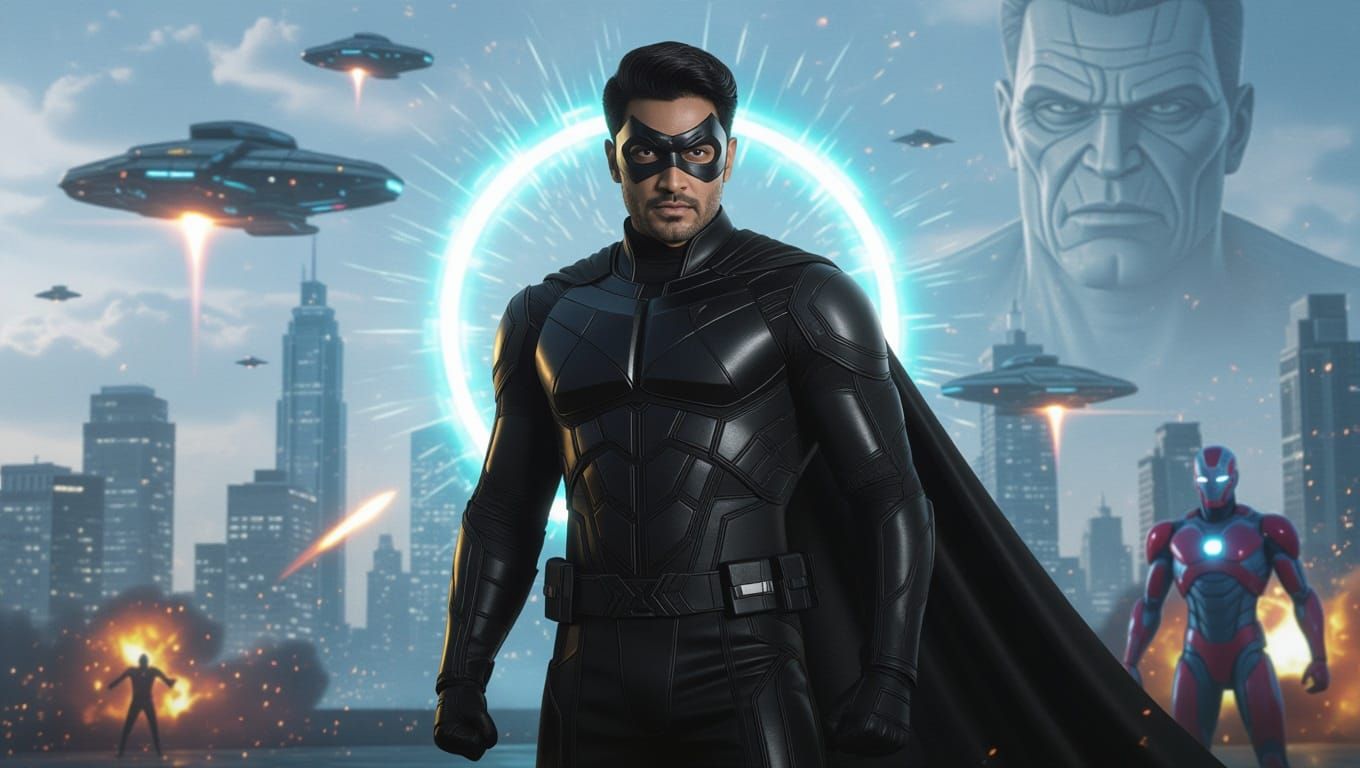 Futuristic Bollywood Superhero Movie Poster