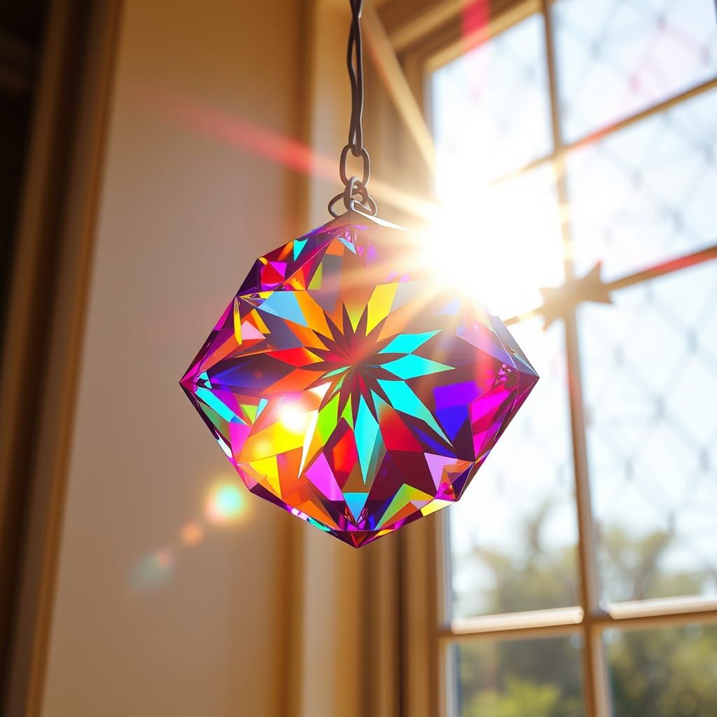 Prism Refracting Light Through Sunny Window in 8K
