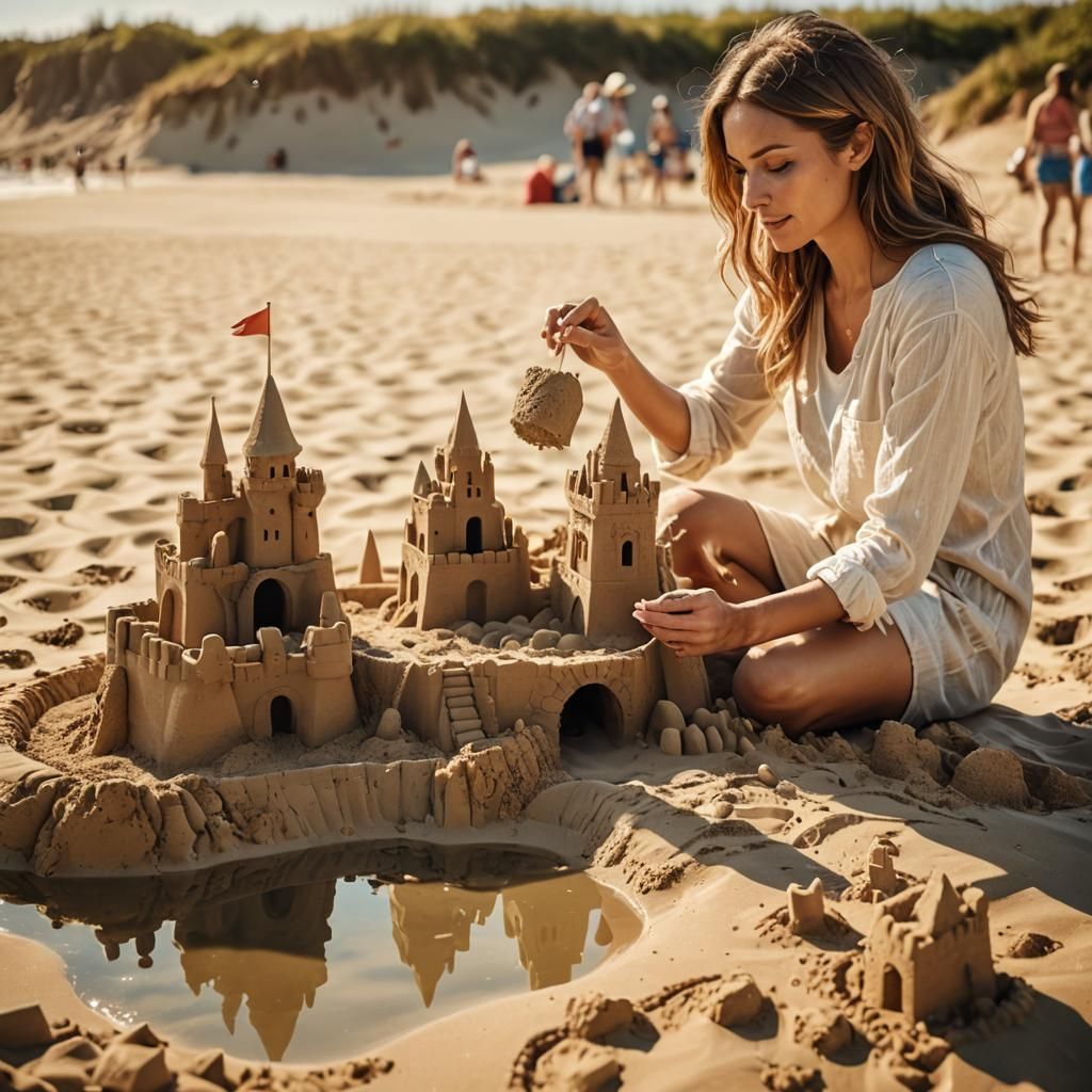 Surreal Droste Effect Sandcastle With Warm Sunlight