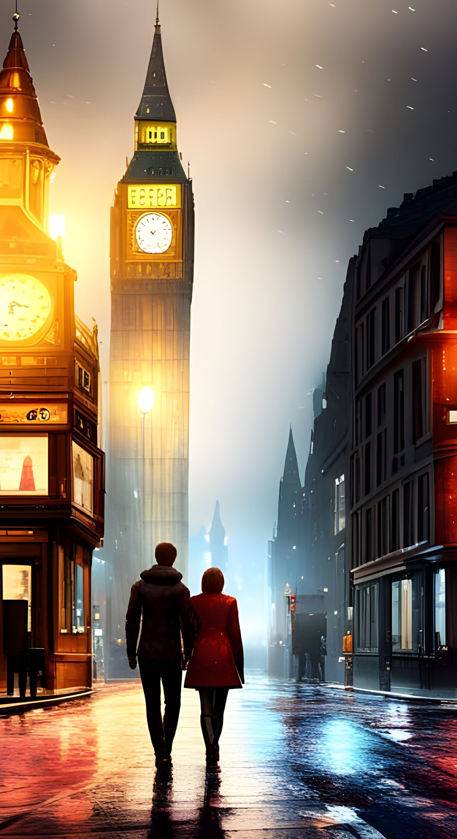 Rainy London Street Scene at Night