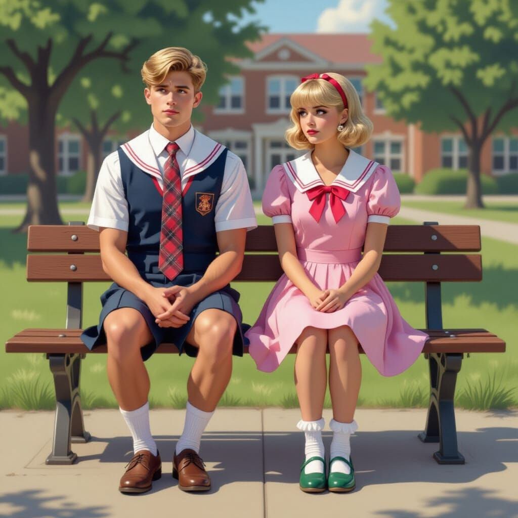 Man Crossdressing in Schoolgirl Uniform, Digital Painting
