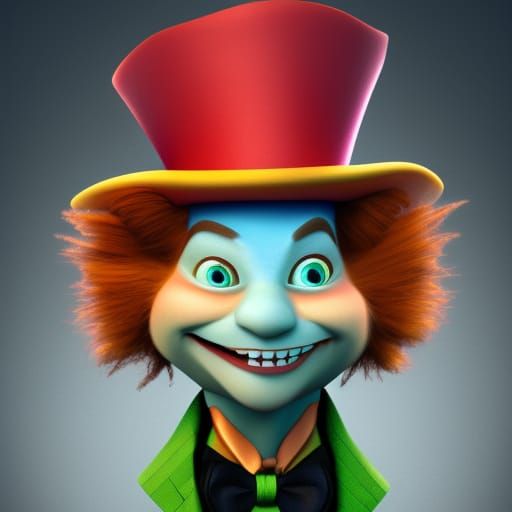 Pixar-Style Mad Hatter 3D Digital Art