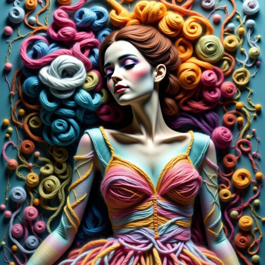 Felted Wool Figurine with String Art Details