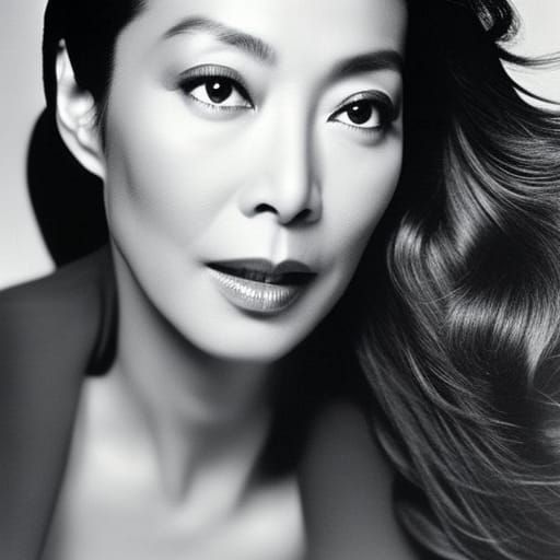 Michelle Yeoh Vintage Pin-Up Portrait in Sepia Tones