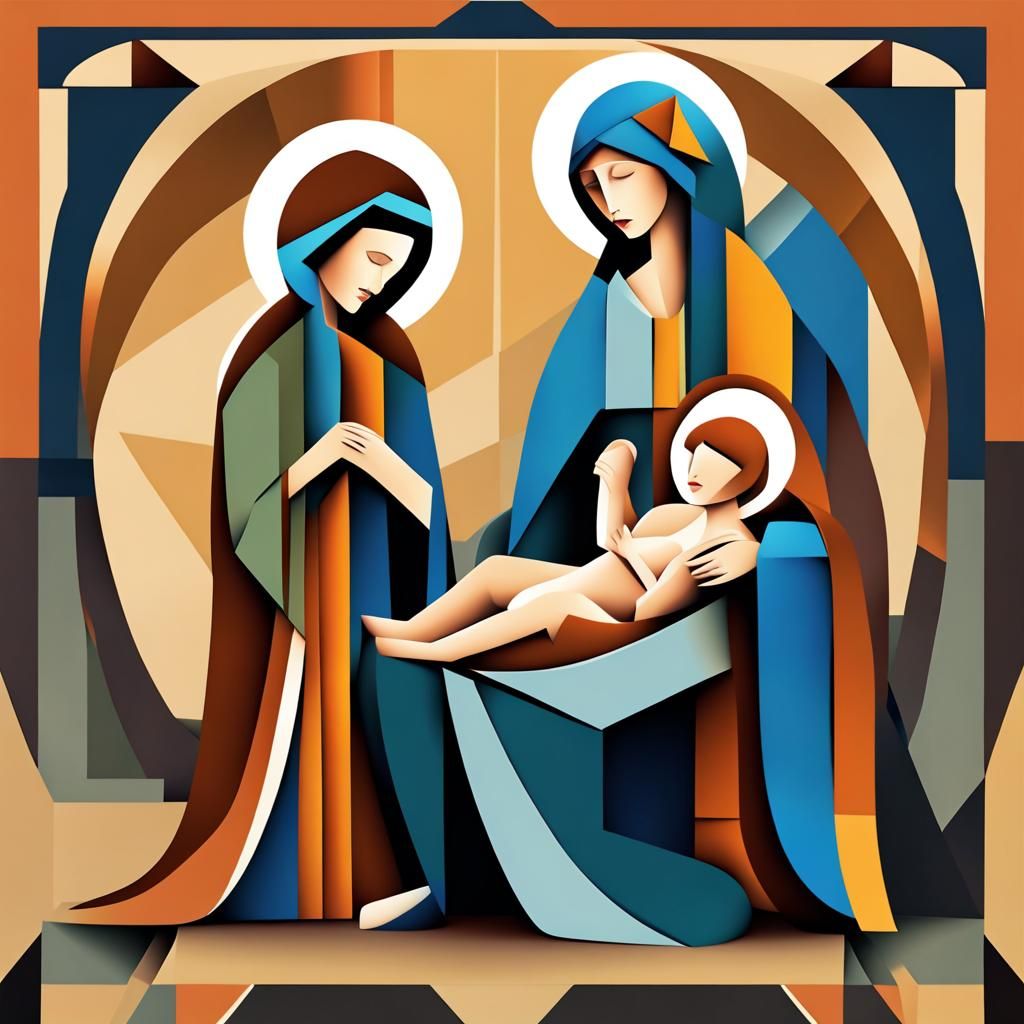 Art Deco Nativity Scene in Geometric Fauvism