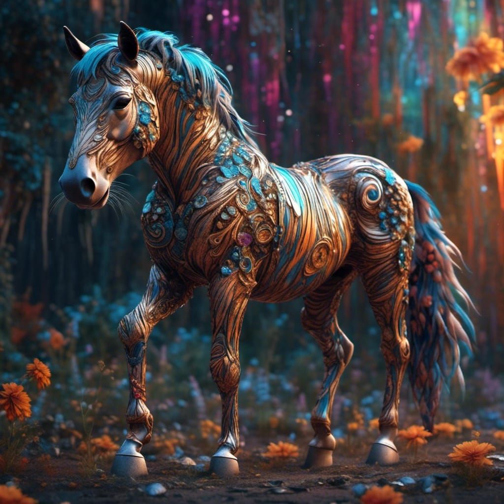 Tiger Striped Horse: A Detailed Digital Painting