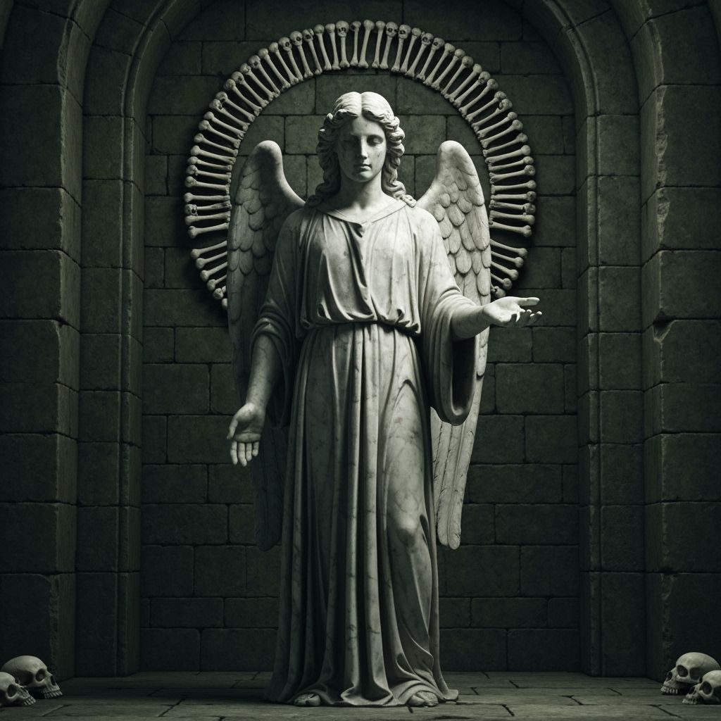 Angel Statue in Bone-Adorned Chamber