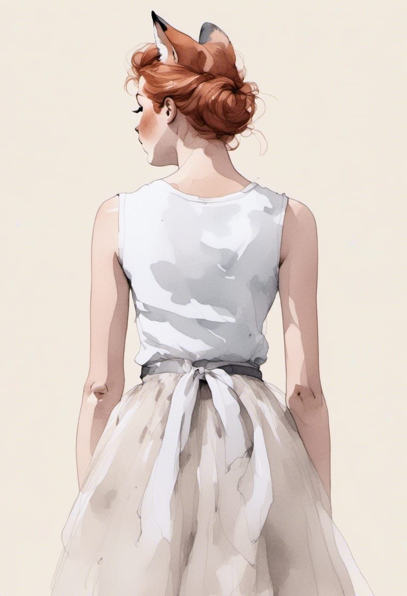 Back view wearing a tulle skirt