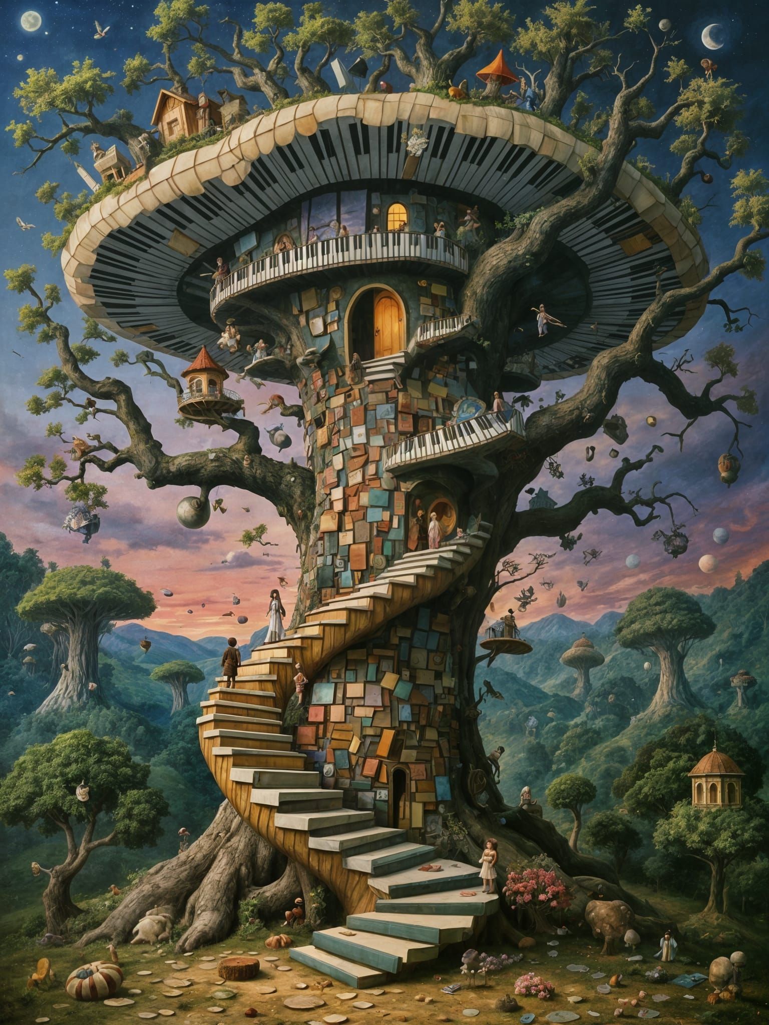 Surreal Patchwork Treehouse in Twilight World