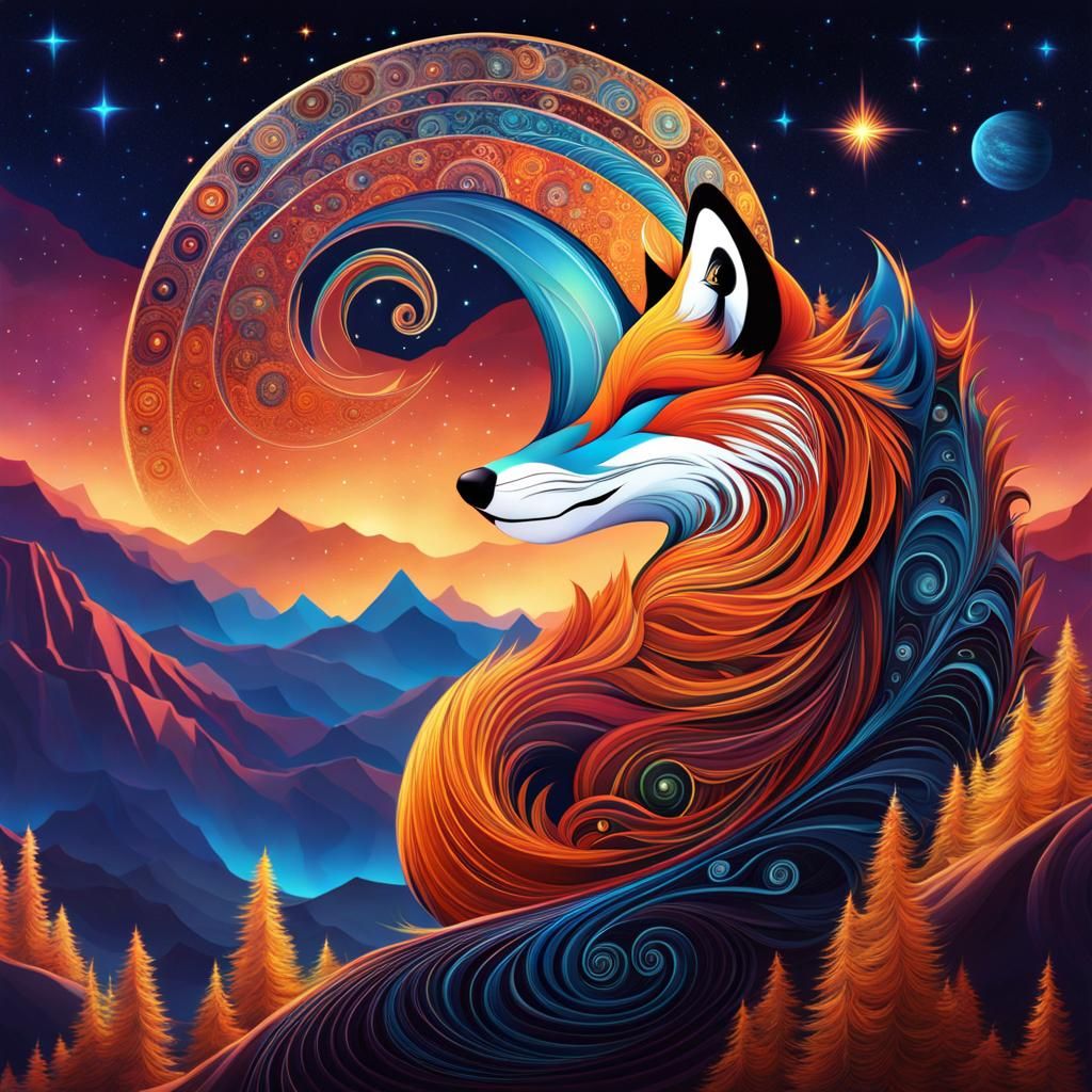 Fractal Firefox on Spiraling Mountain