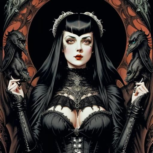 Gothic Rococo Pinup in Vintage Psychedelic Style
