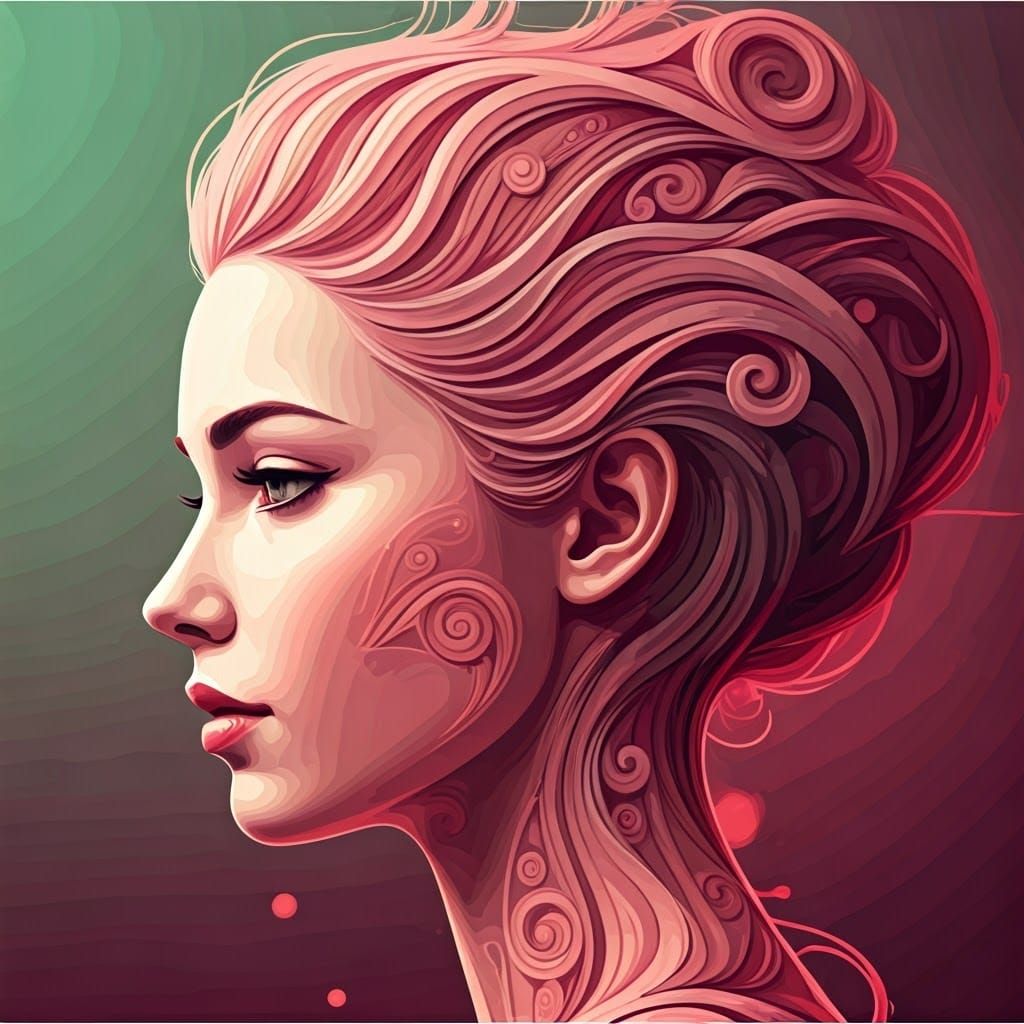 Abstract Vector Woman's Profile in Pink and Green