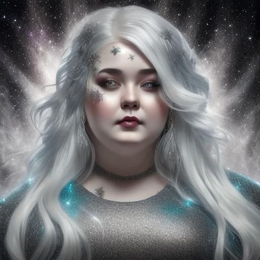 Cosmic Watercolor Portrait of Woman with Silver Glitter