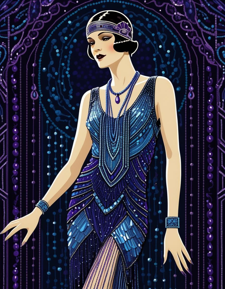 Art Deco Flapper in Beaded Dress
