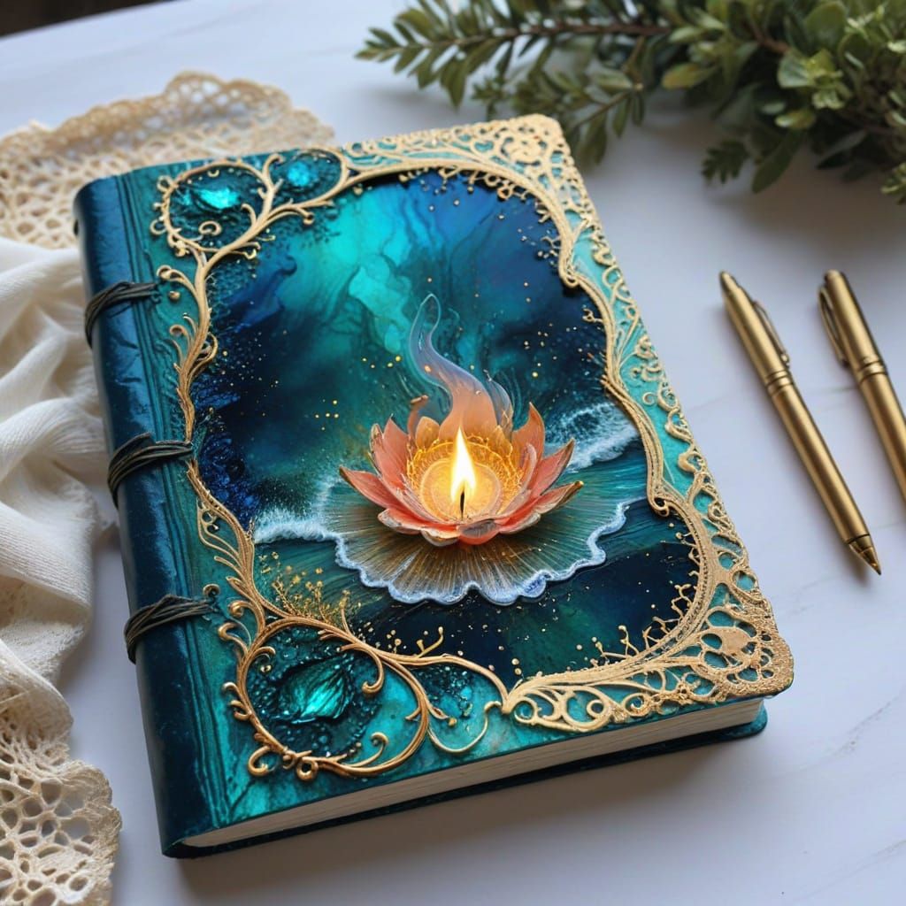 Ethereal Journal with Eternal Flame in Metallic Gold