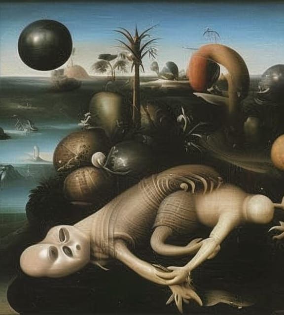 Surreal Monster Landscape in Oil Painting Style