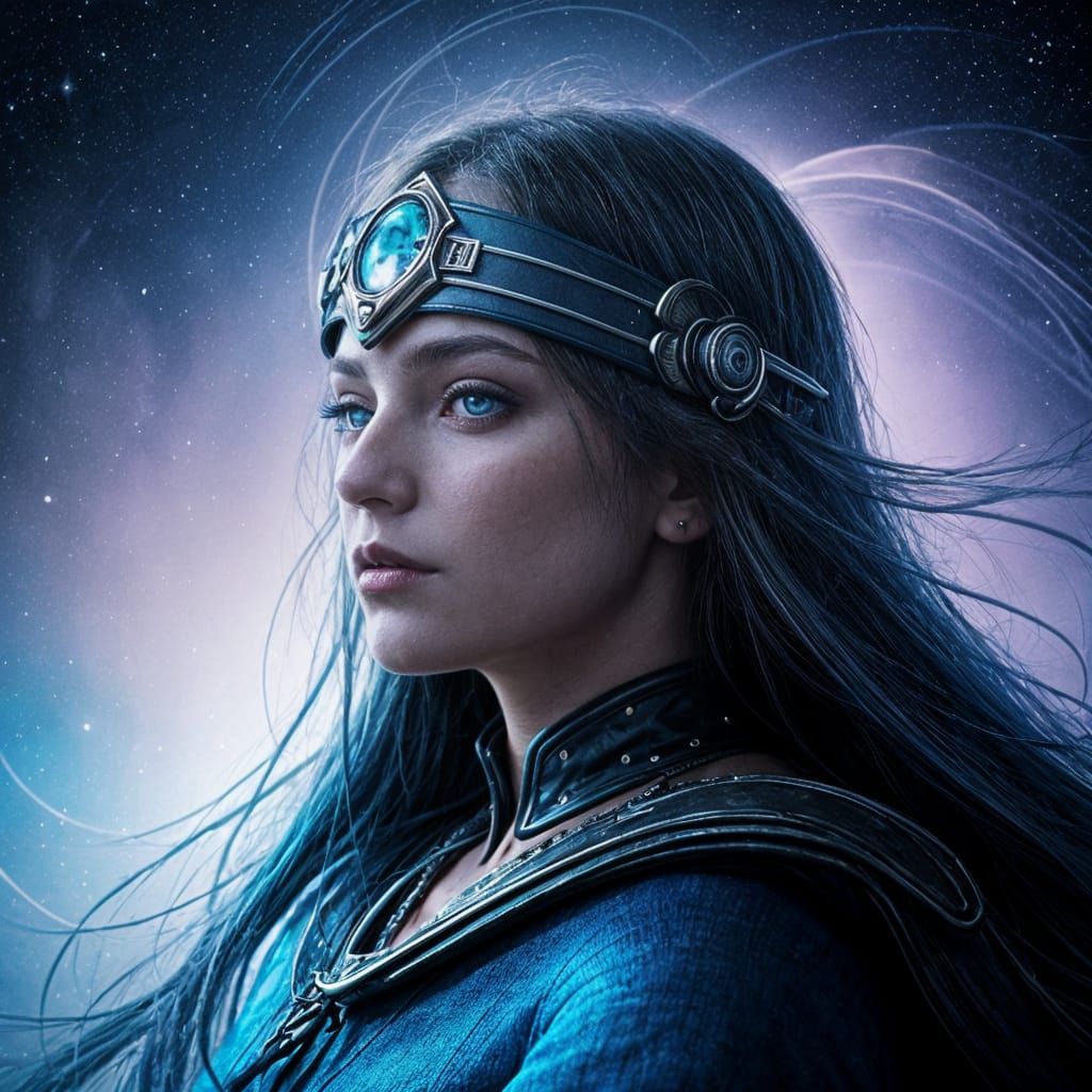 Enigmatic Space Lady with Piercing Blue Eyes