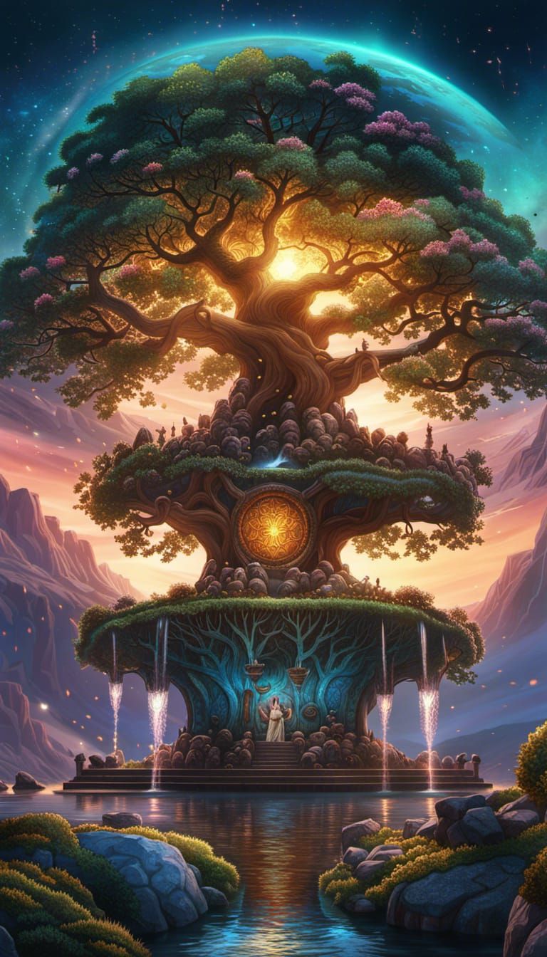 Yggdrasil: Viking Tree of Life in Aurora Garden