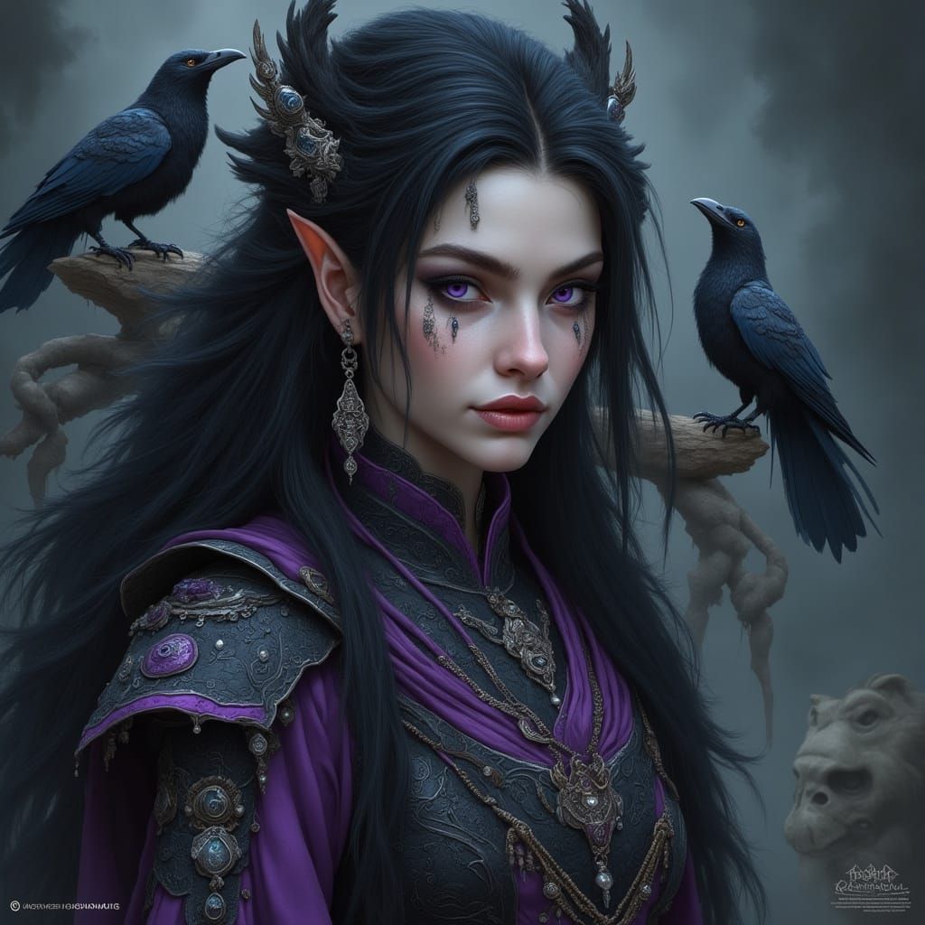 Raven Priestess Portrait in Dark Fantasy Style
