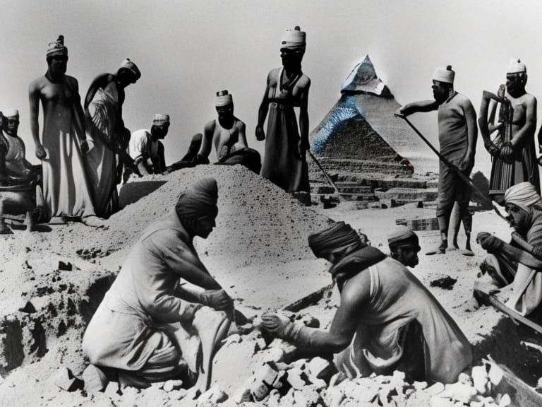 Egyptians Building the Pyramids: Historical Photograph