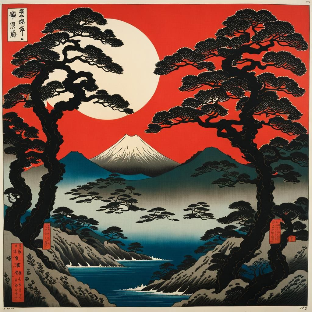 Eldritch Forest: Ukiyo-e Style Woodblock Print