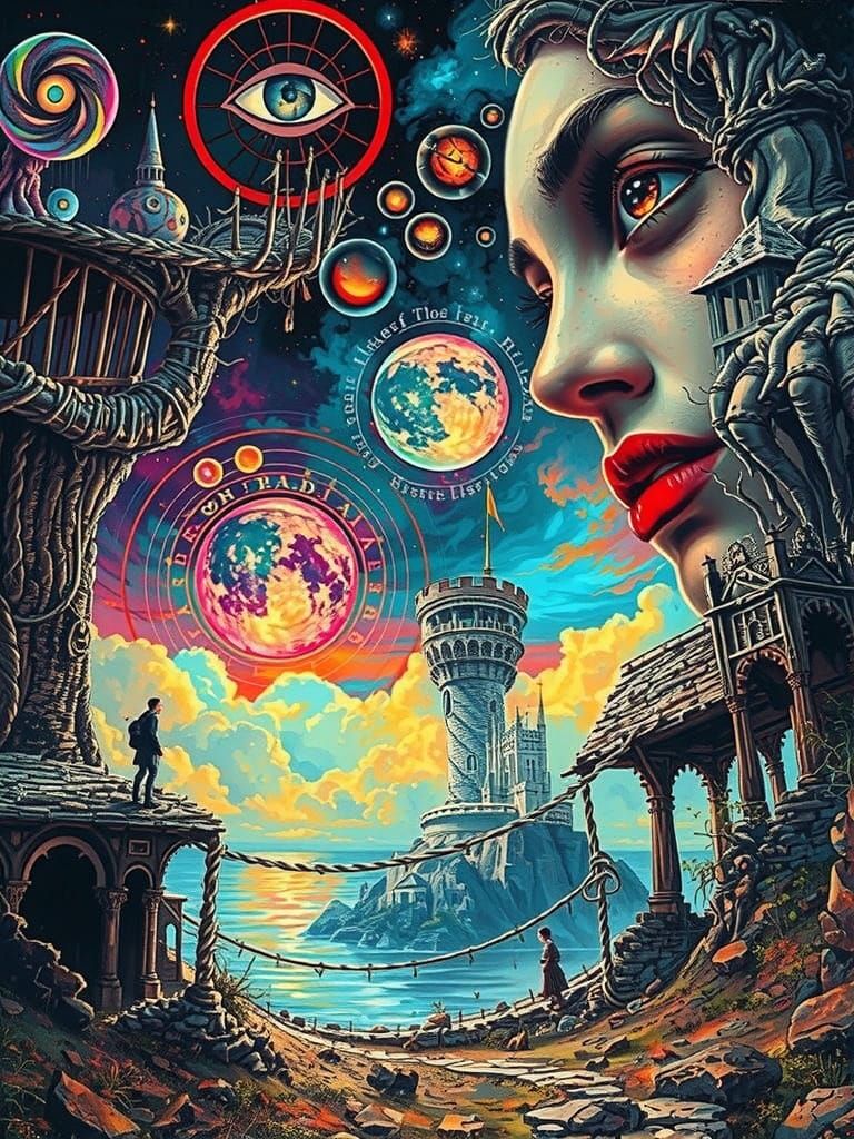 A woman's face, shrouded in mystery, with an enigmatic gaze,...