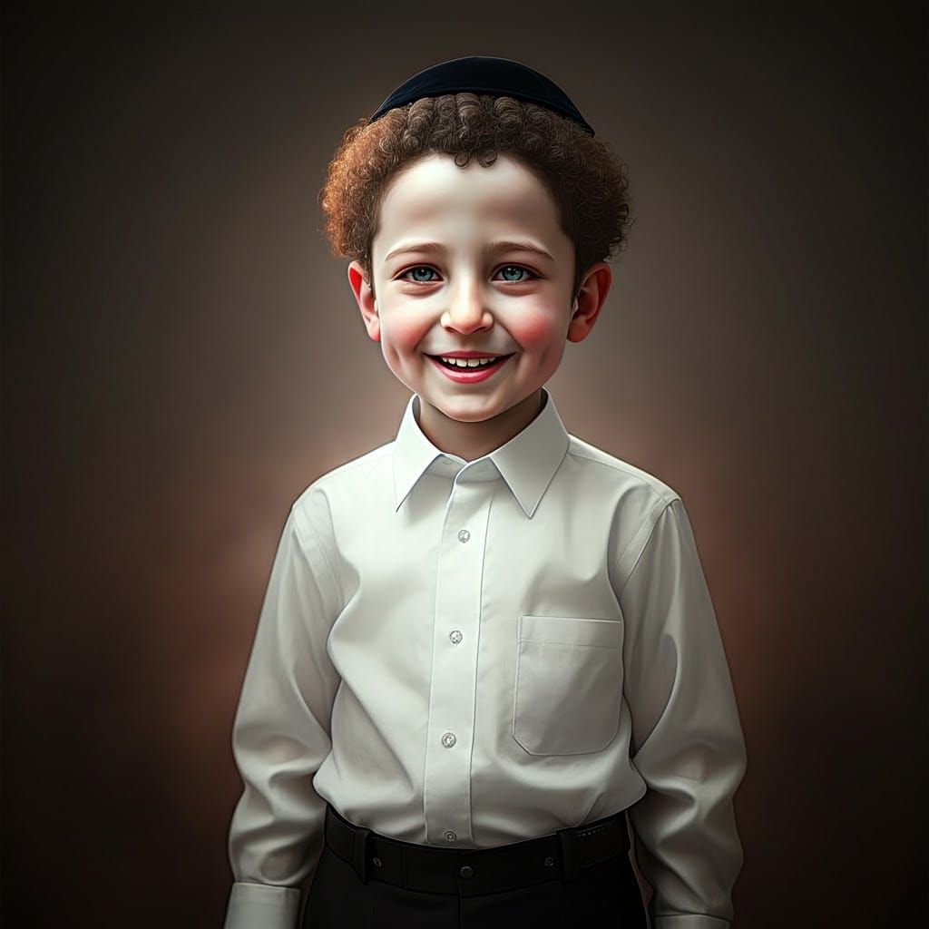 Happy Ultra-Orthodox Boy Portrait in Photorealistic Style