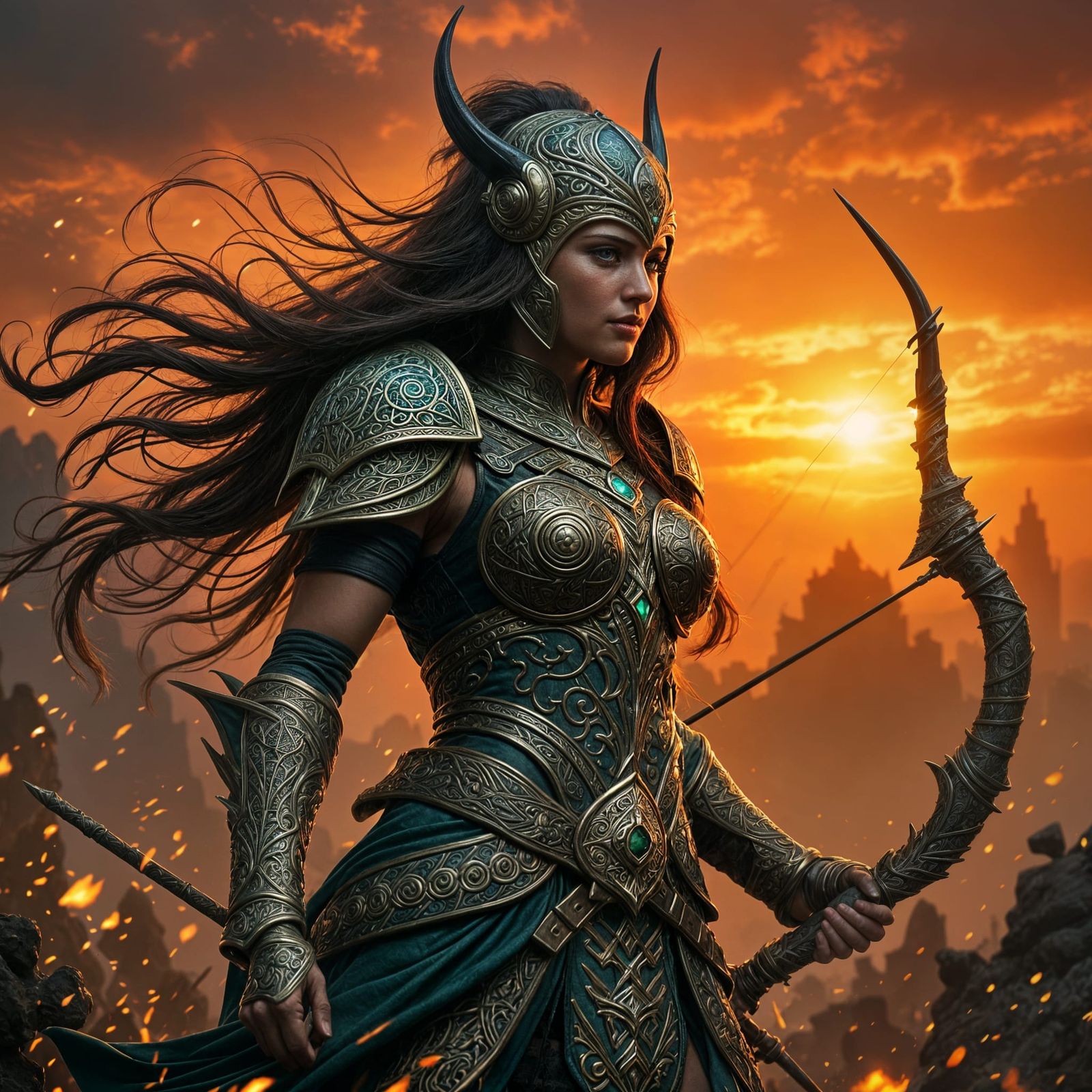 Ethereal Warrior Amidst Amanda Sage Sunset