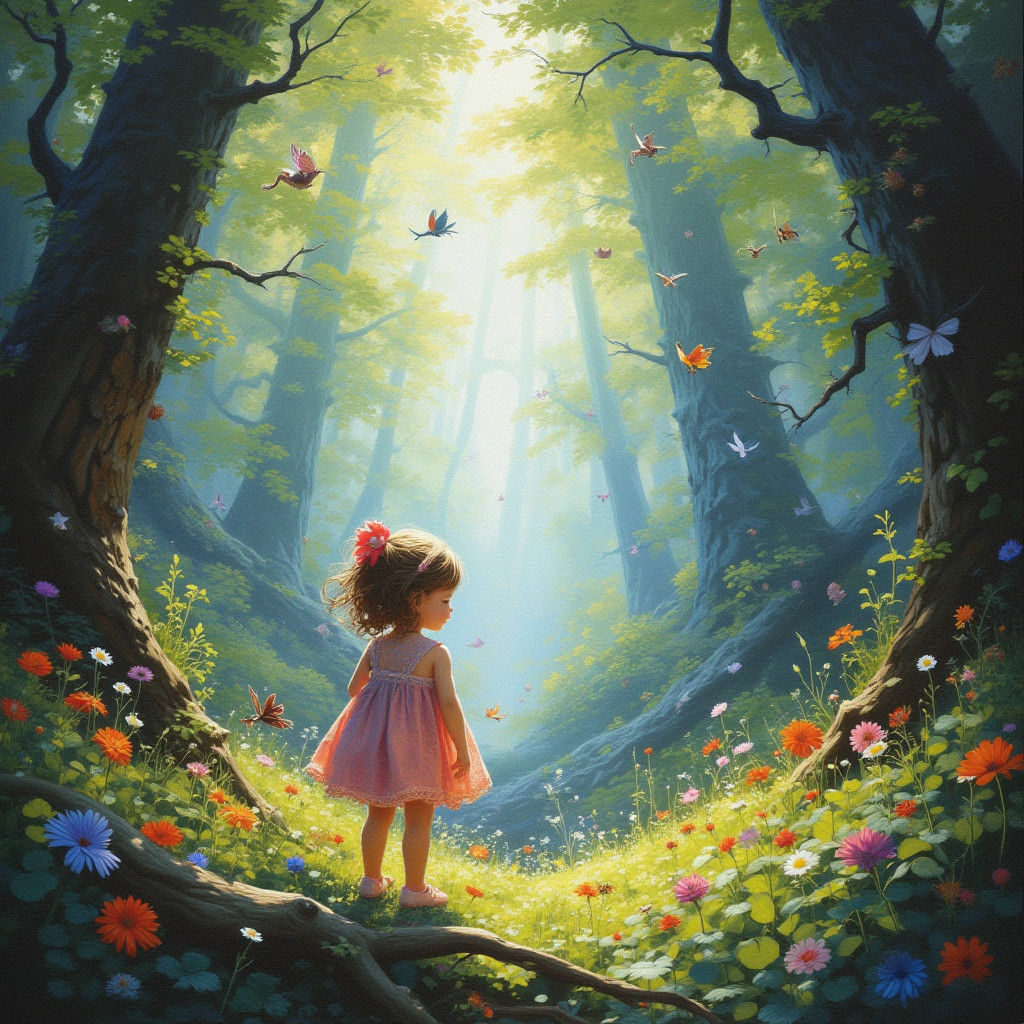 Girl Wanders into Fairyland, a Matte Painting