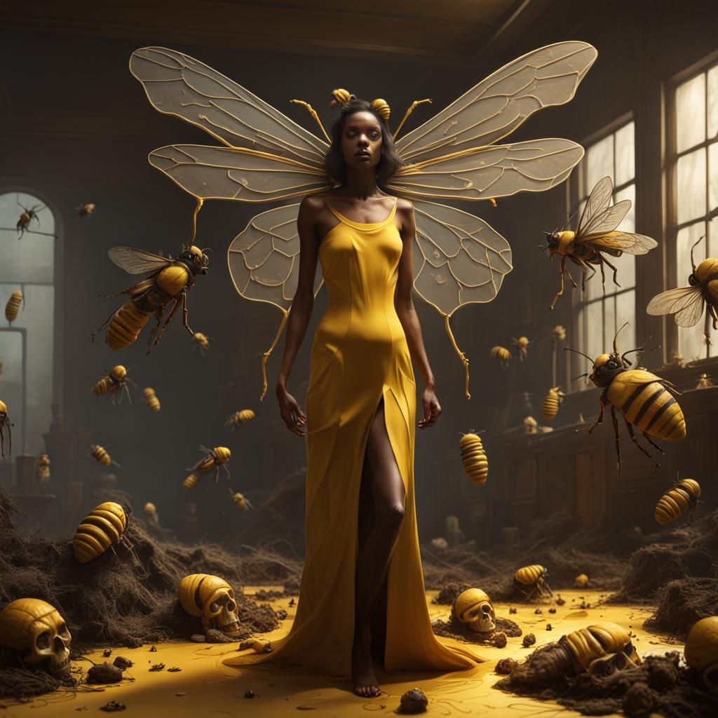 Angry Goddess of Bees in Edward Hopper Style