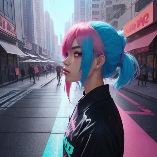 Anime Girl with Gum Gun in Neon City