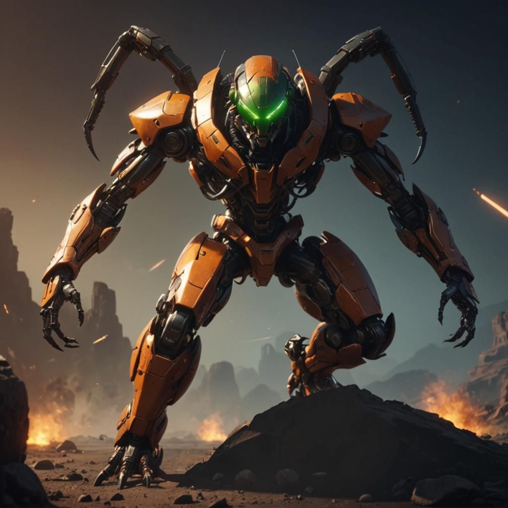 Cyborg Mantis Scorpion in 3D Game Cinematic Style