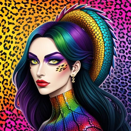 Abstract Woman with Dragon Scales and Leopard Print