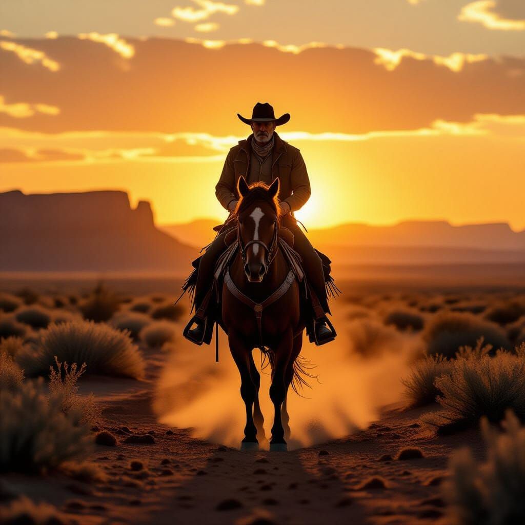 Stoic Cowboy at Sunset in Cinematic Western Style