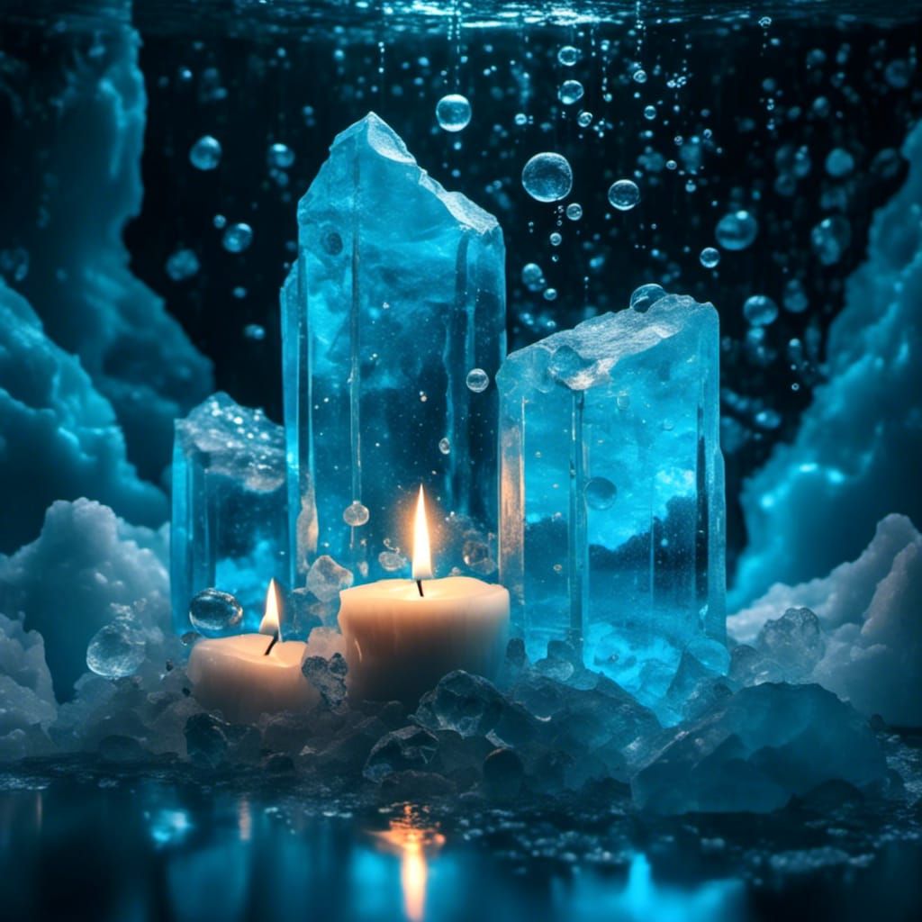Frozen Candle in Ice with Glowing Cubes