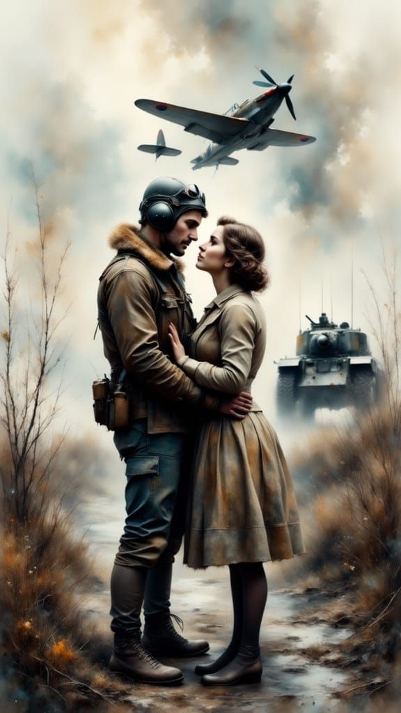 WWII Pilot's Poignant Moment Before Kiss in Hyperrealism