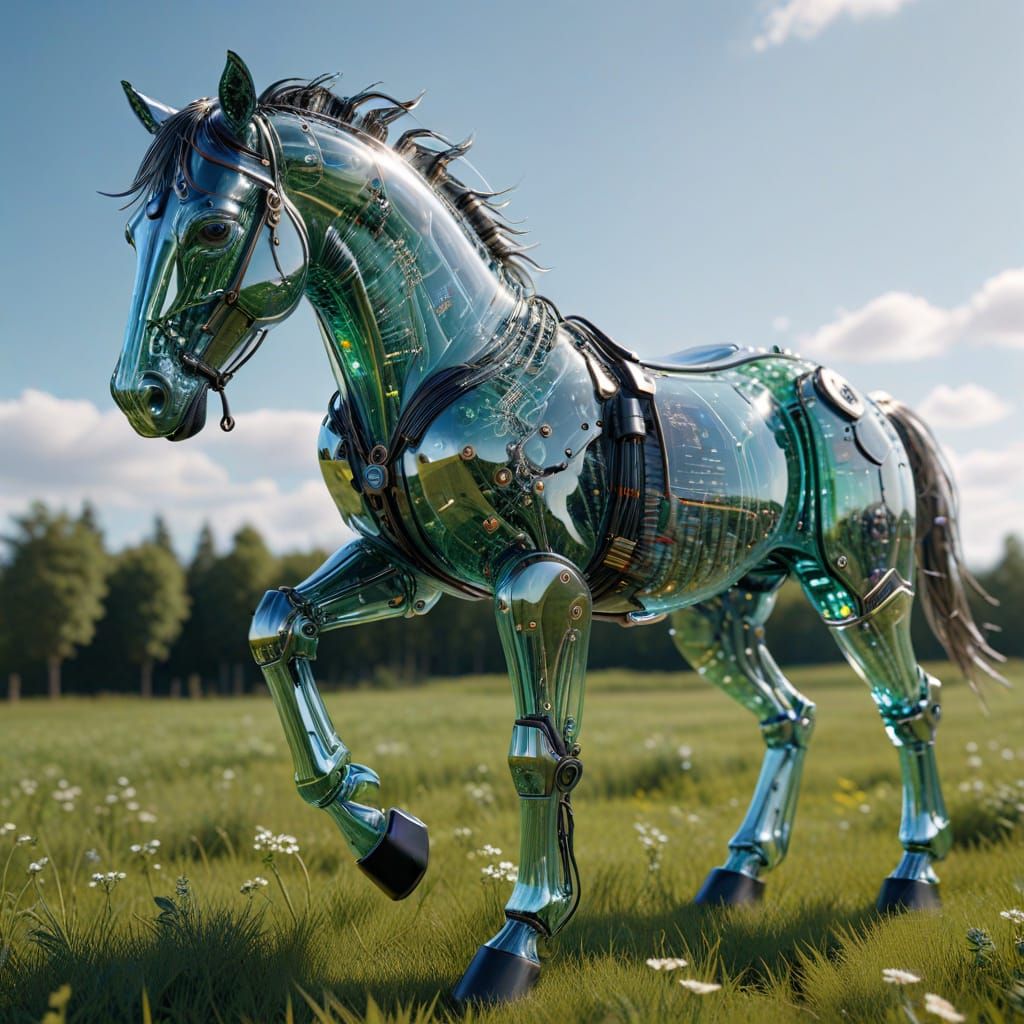 Cybernetic Horse in Futuristic Landscape