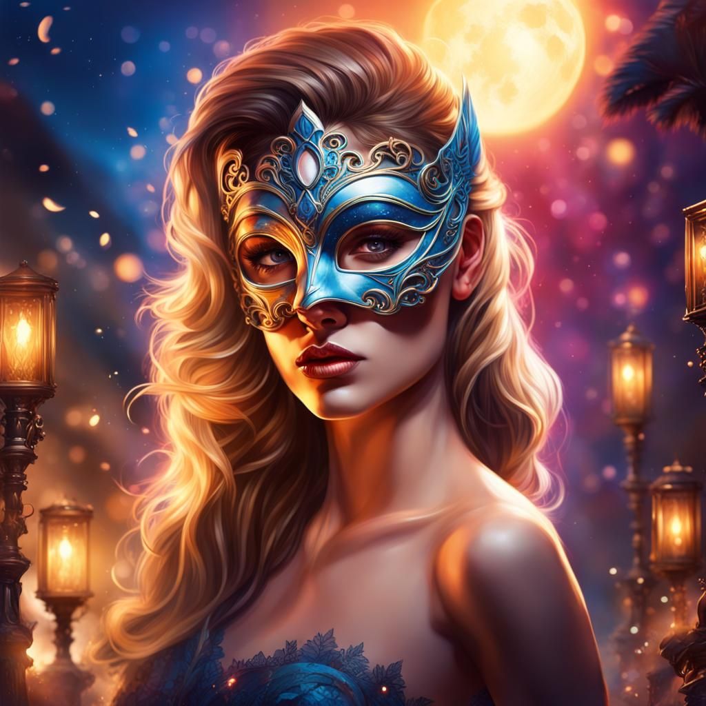 Moonlit Masquerade Ball in Hyperrealistic Splash Art