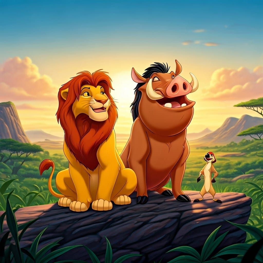Simba, Pumbaa and Timon Sing in Disney Style