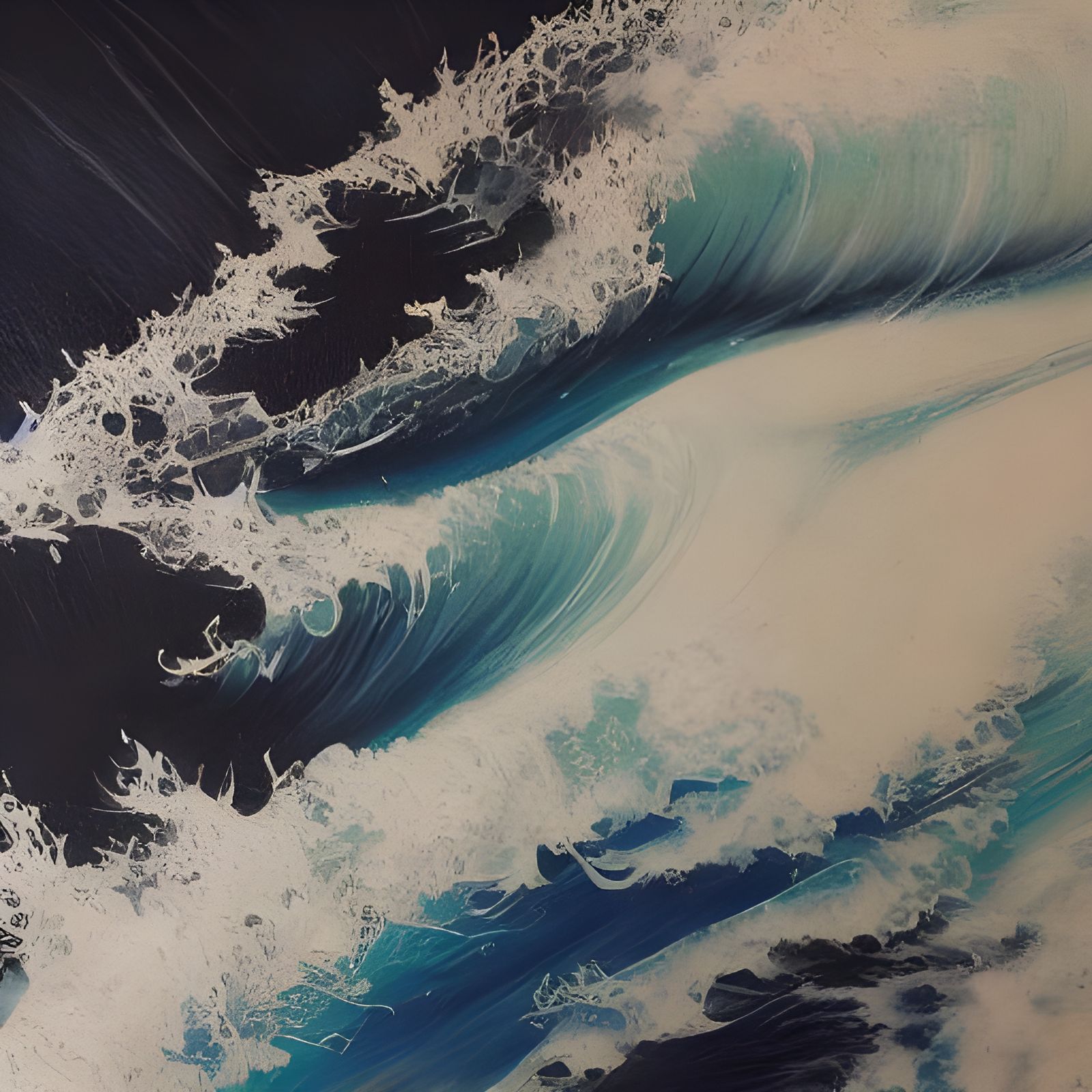 Ethereal Beach Surf Bird's Eye View in Watercolor