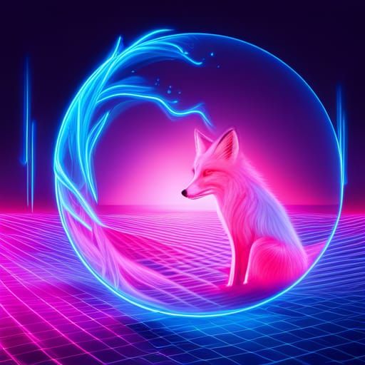 Neon Fox Footprint in Synthwave Style