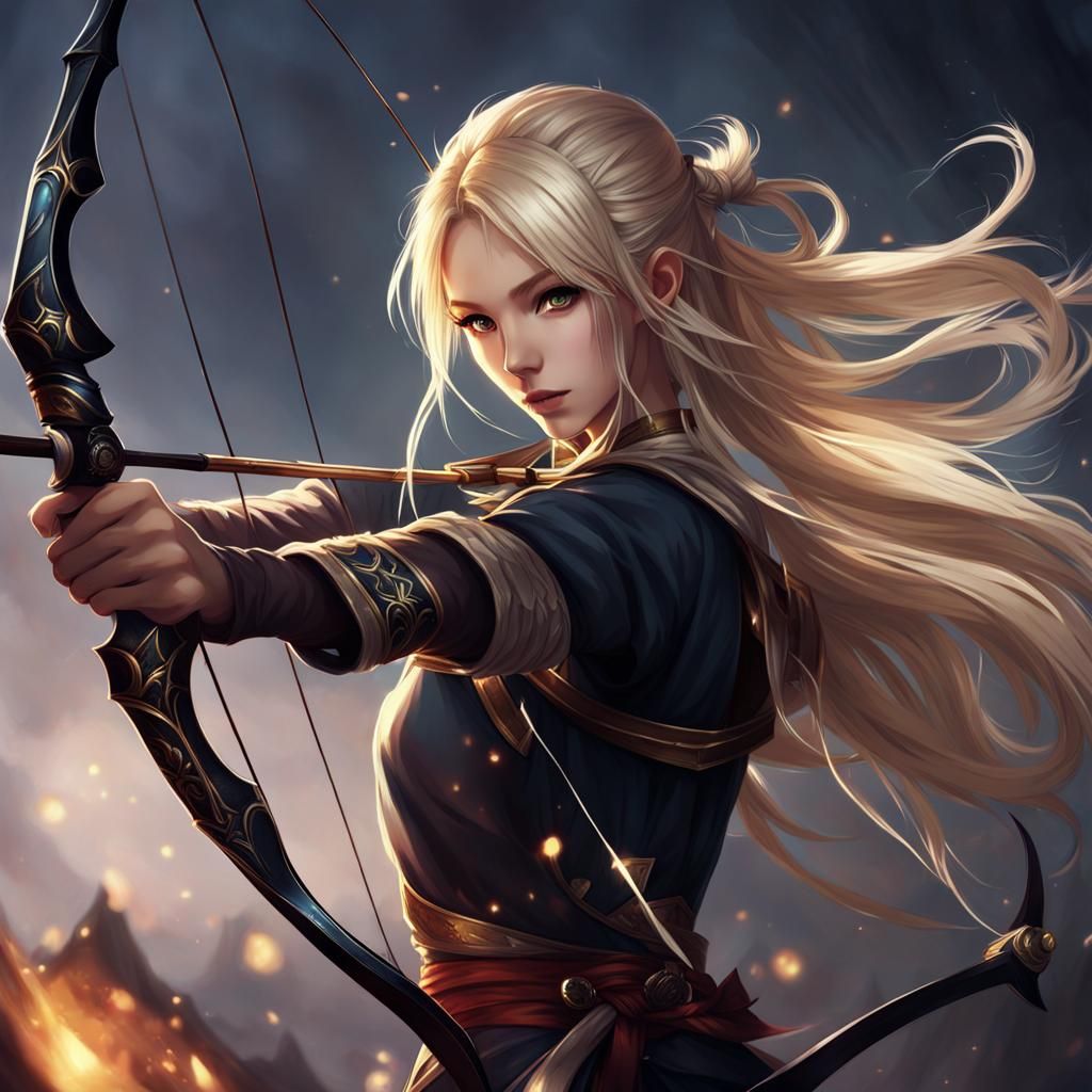 Anime Archer in Dark Fantasy Style