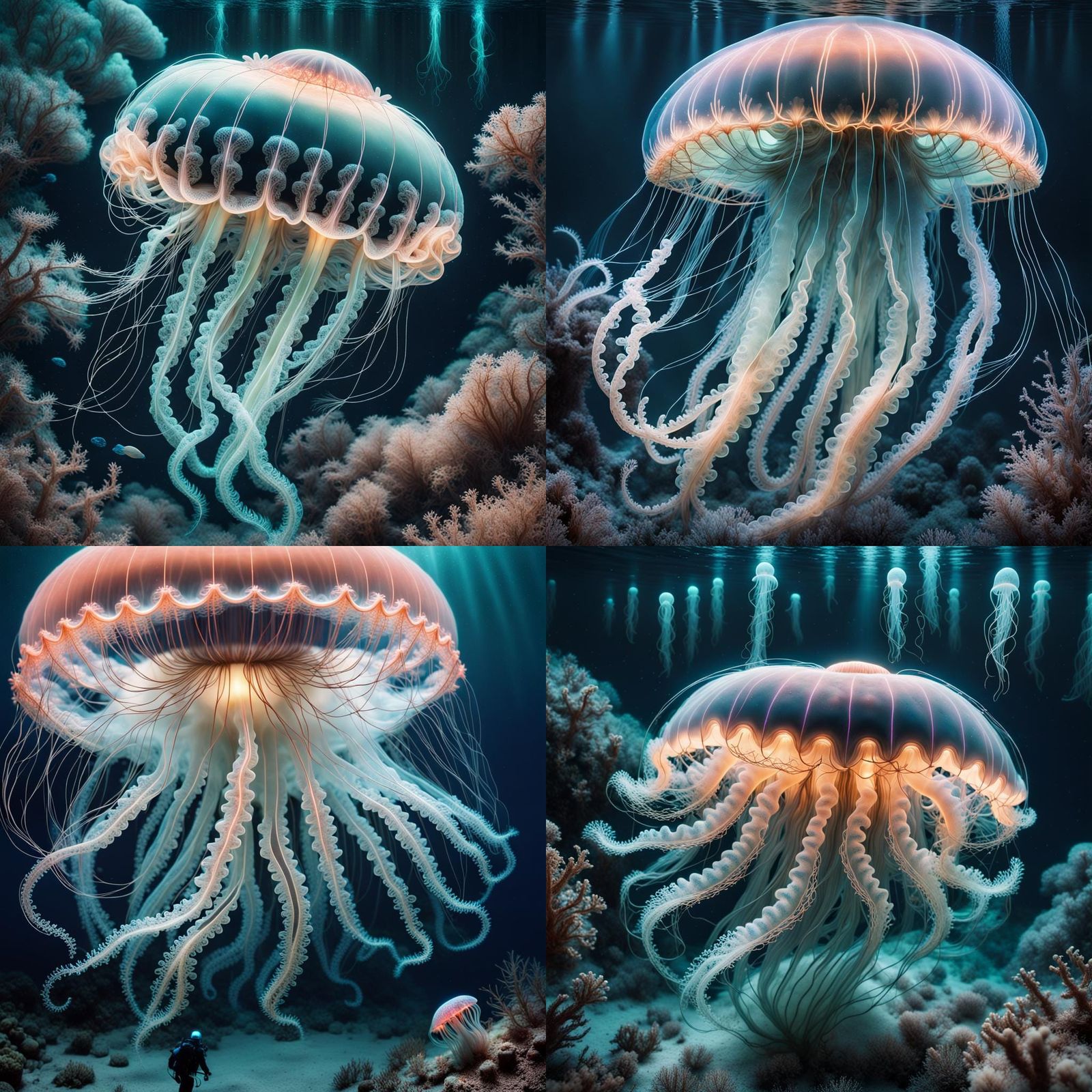 Luminescent Starlight Jellyfish in Deep Sea